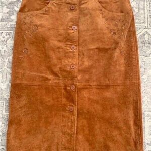 august silk Rust Brown Button-Front authentic Suede-Pencil Skirt